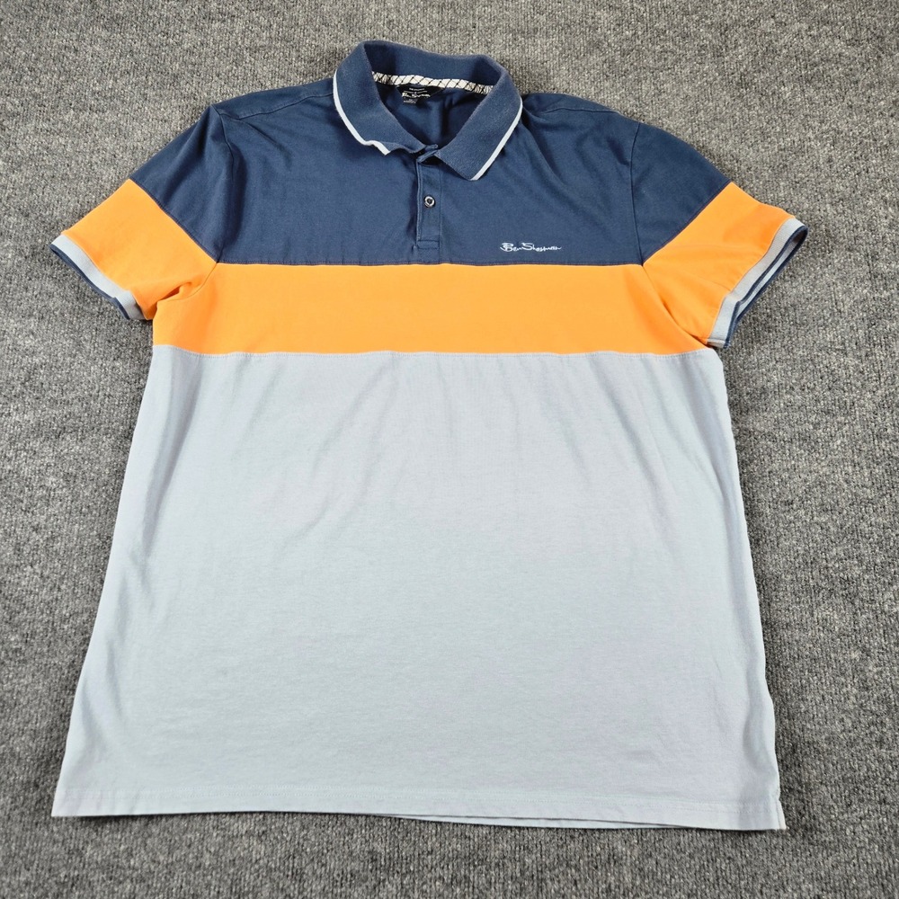 Ben Sherman Polo Shirt Mens XL Blue Orange  Colorblock Short Sleeve